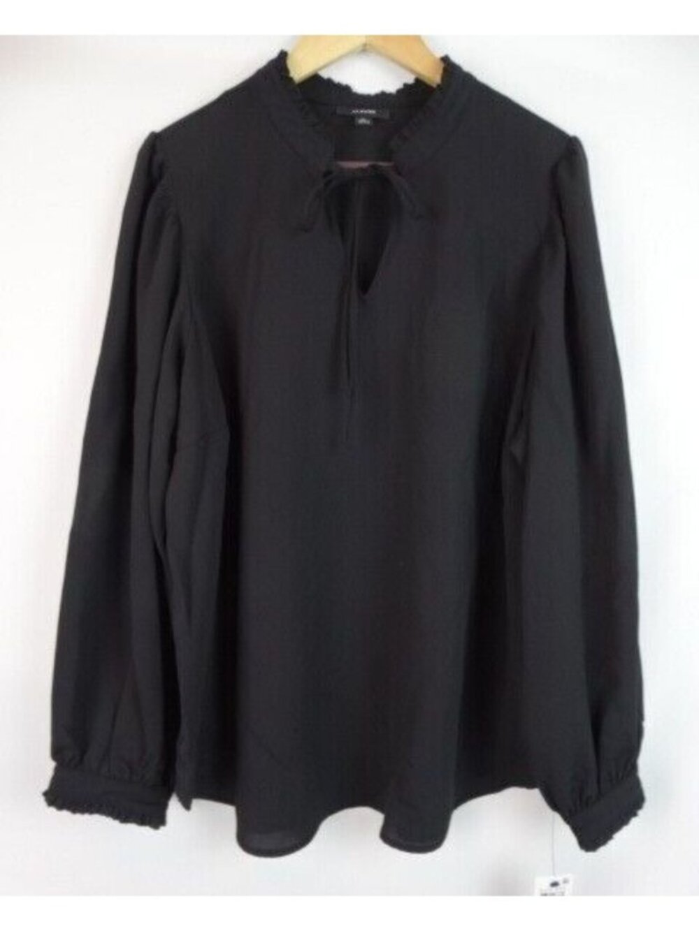 Alfani Women's Top Plus Size 2X Black High Neck Ruffle Long Sleeve Shirt Blouse